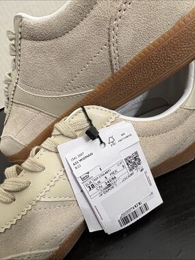 Mango Beige and White Suede Casual Sneakers LEATHER MIXED SNEAKERS 4071